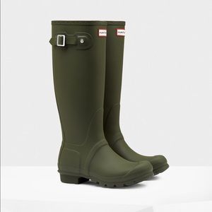 Green hunter rain boots